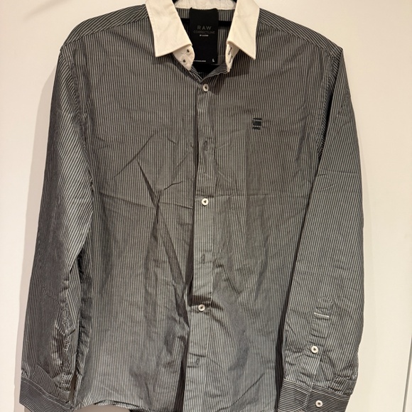 G Star Raw Shirt Mens Large Gray White Striped Long Sleeve Button Up Slim Fit - Picture 3 of 3